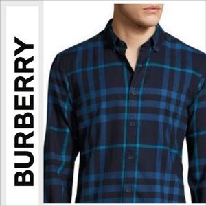 MENS BURBERRY BUTTON UP FLANNEL M DARK NOVA CHECK BLUE